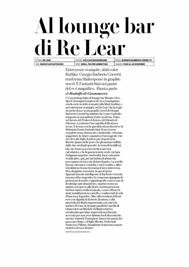 Re LEAR RECENSIONE RODOLFO DI GIAMMARCO