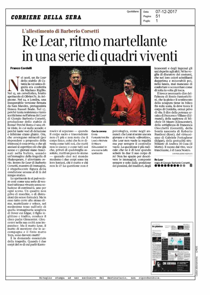 recensione corriere della sera_RE LEAR_franco cordelli