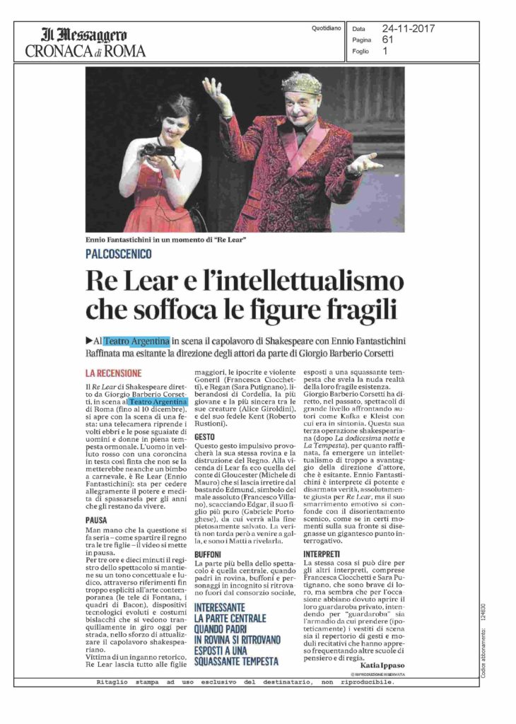 recensione messaggero_ RE LEAR_ katia ippaso